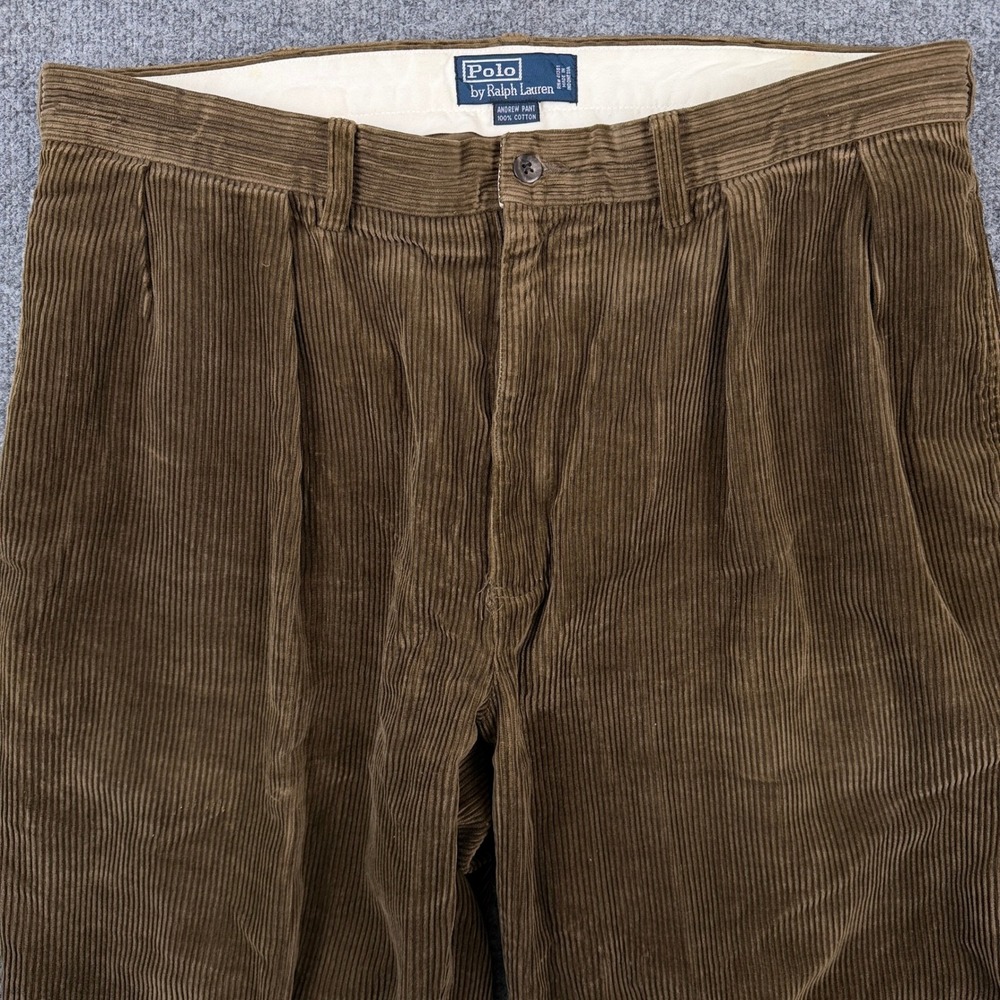 VTG Polo Ralph Lauren Andrew Pants Mens 38x30 Brown Corduroy Pleated 90s